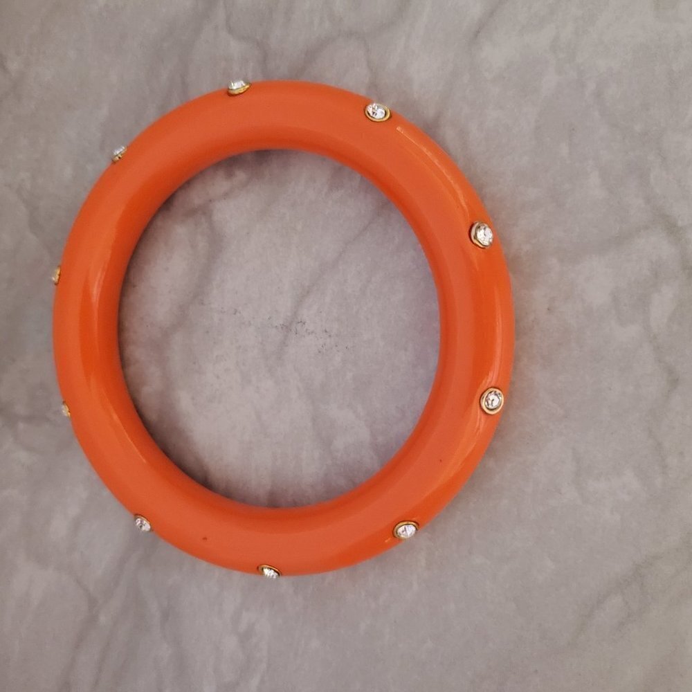 🧡 Vintage Y2K 2000's 00's Bright Orange Rhinestone Crystal Pave Bangle Bracelet - Picture 6 of 7